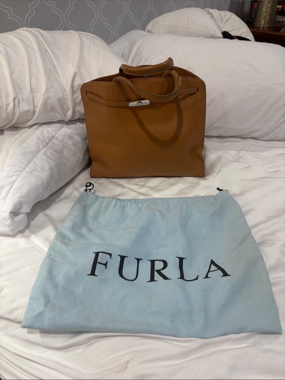Furla Caramel Brown Leather Top-Handle Tote